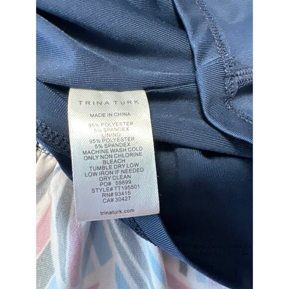 Trina Turk Abstract Print Sleeveless Dress W/ Ruffle Hem & Cutout Neckline Sz 6 - Picture 7 of 9